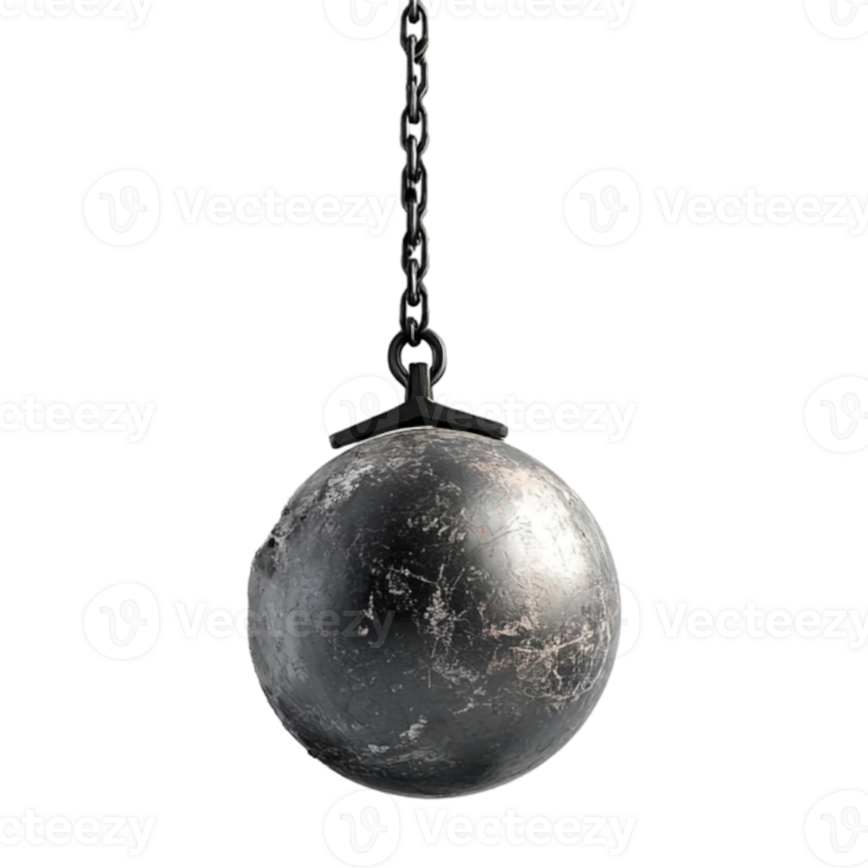 a black ball hanging from a chain on a transparent png