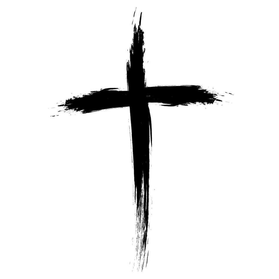 Grunge Brush Cross Symbol Black Ink Christianity Sign Art vector
