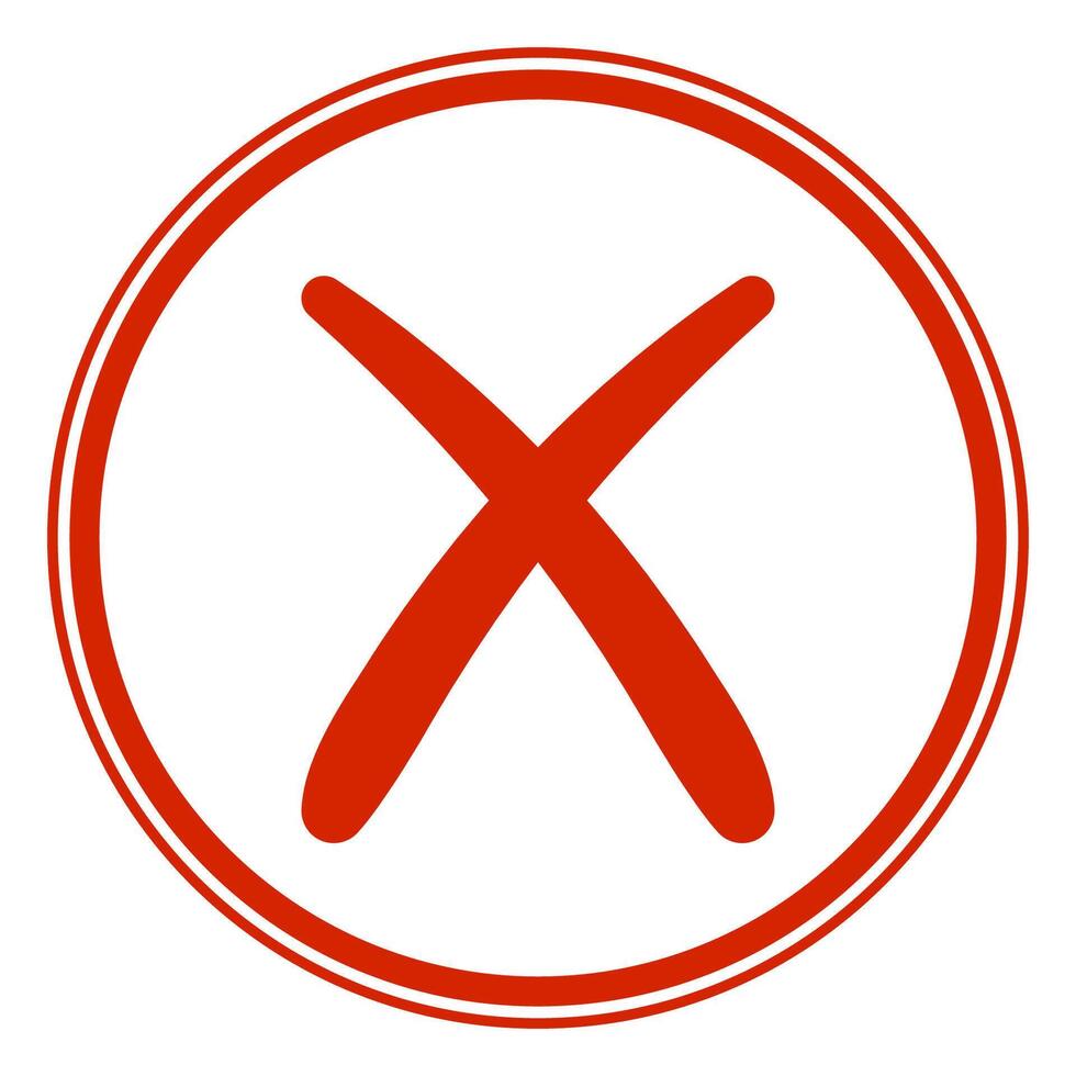 Bold red X icon in circle, cancel error warning sign vector