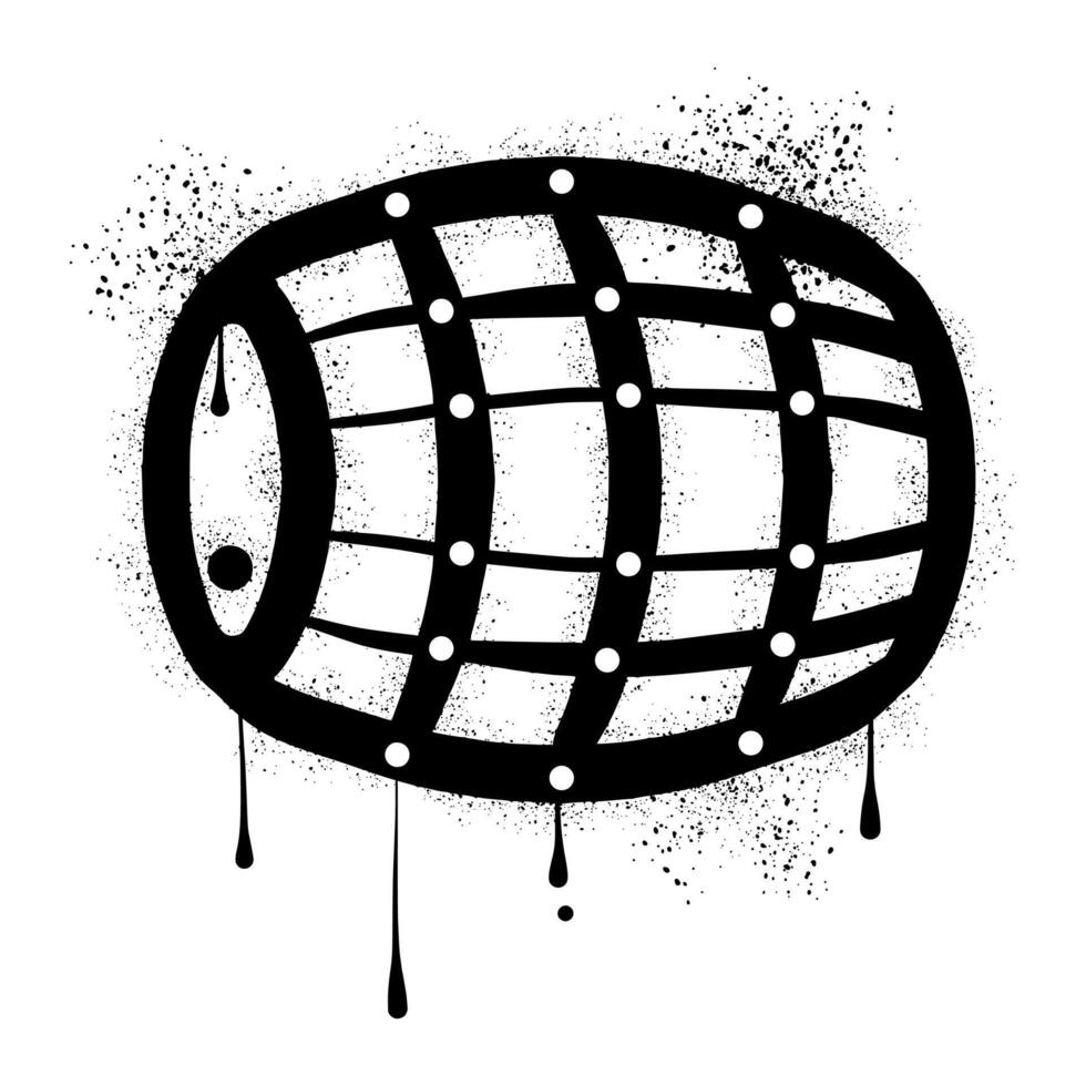 Wooden barrel with black graffiti spray paint vector