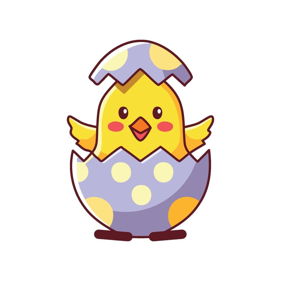 cute little chick in an egg shell illustration vector