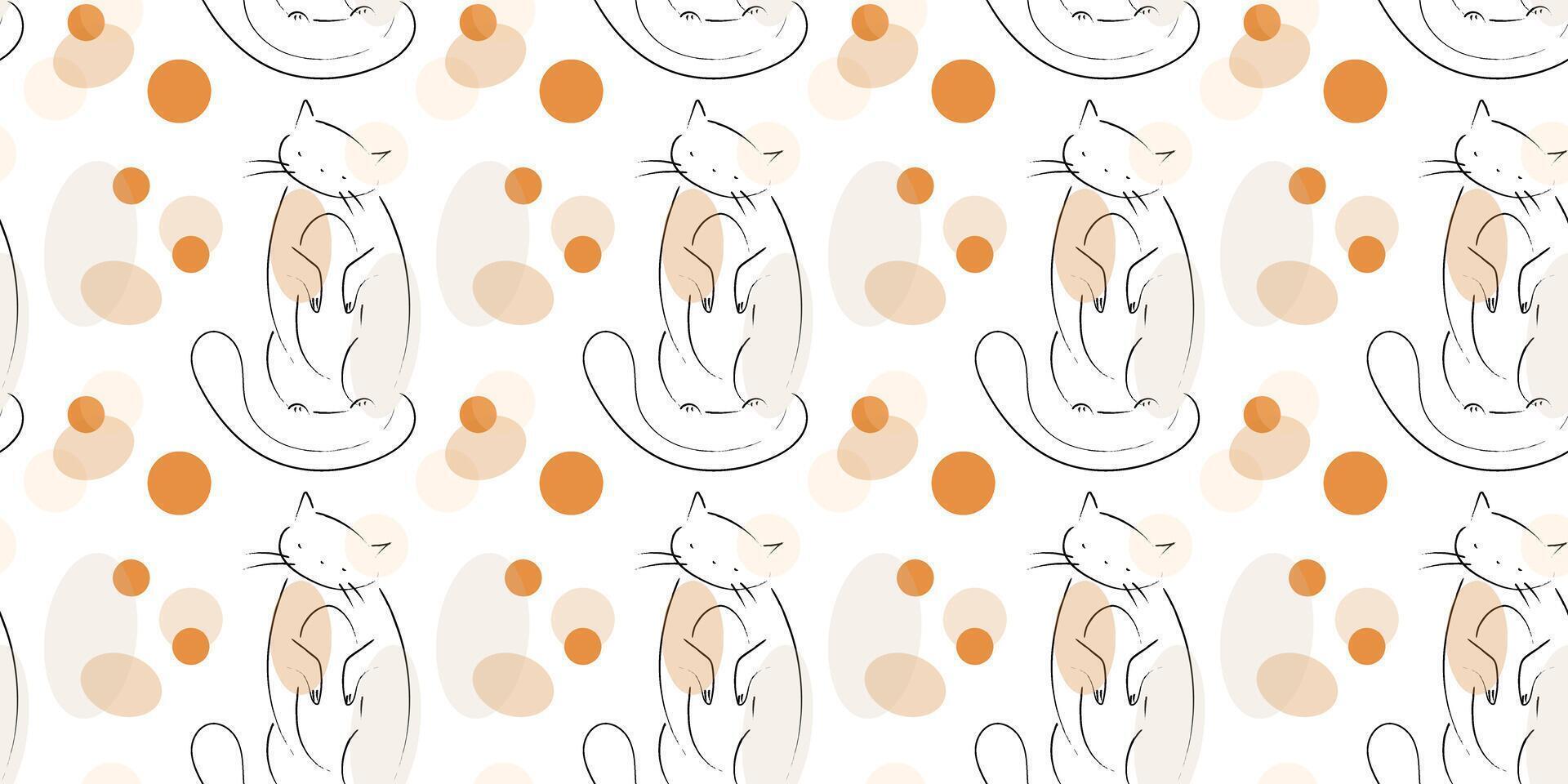 Doodle seamless pattern with cat and circles vector