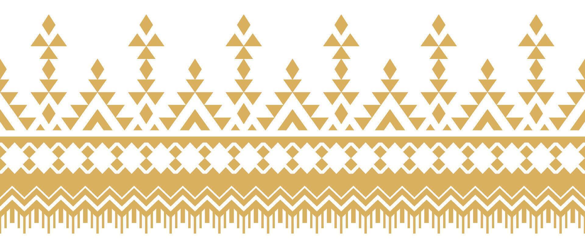 Seamless Gold Ethnic Border and Geometric Aztec Stripe for Decorative Art. vector