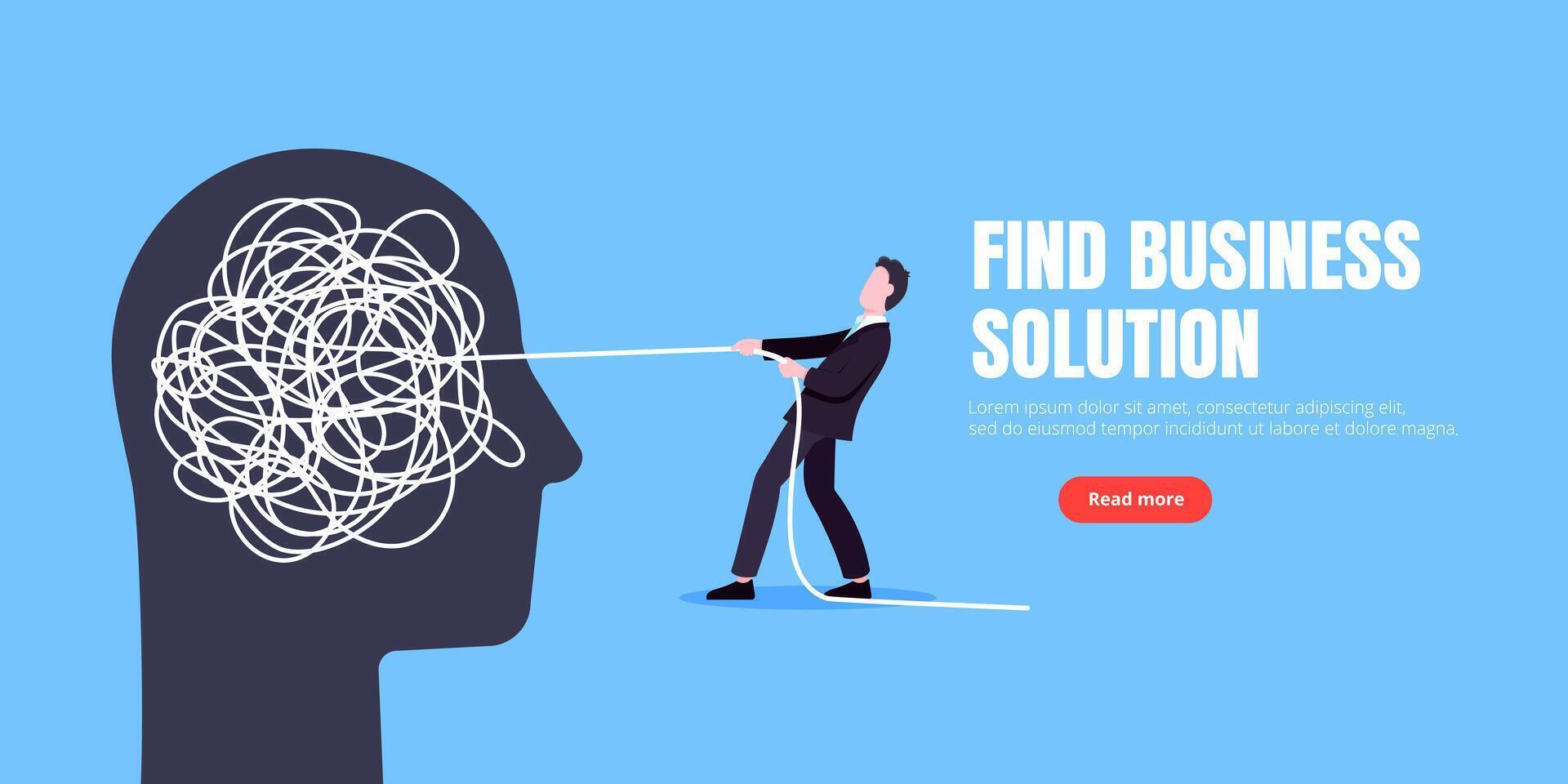 Unravel business chaos process with tight tangle difficult problem mess business concept flat style design illustration. vector