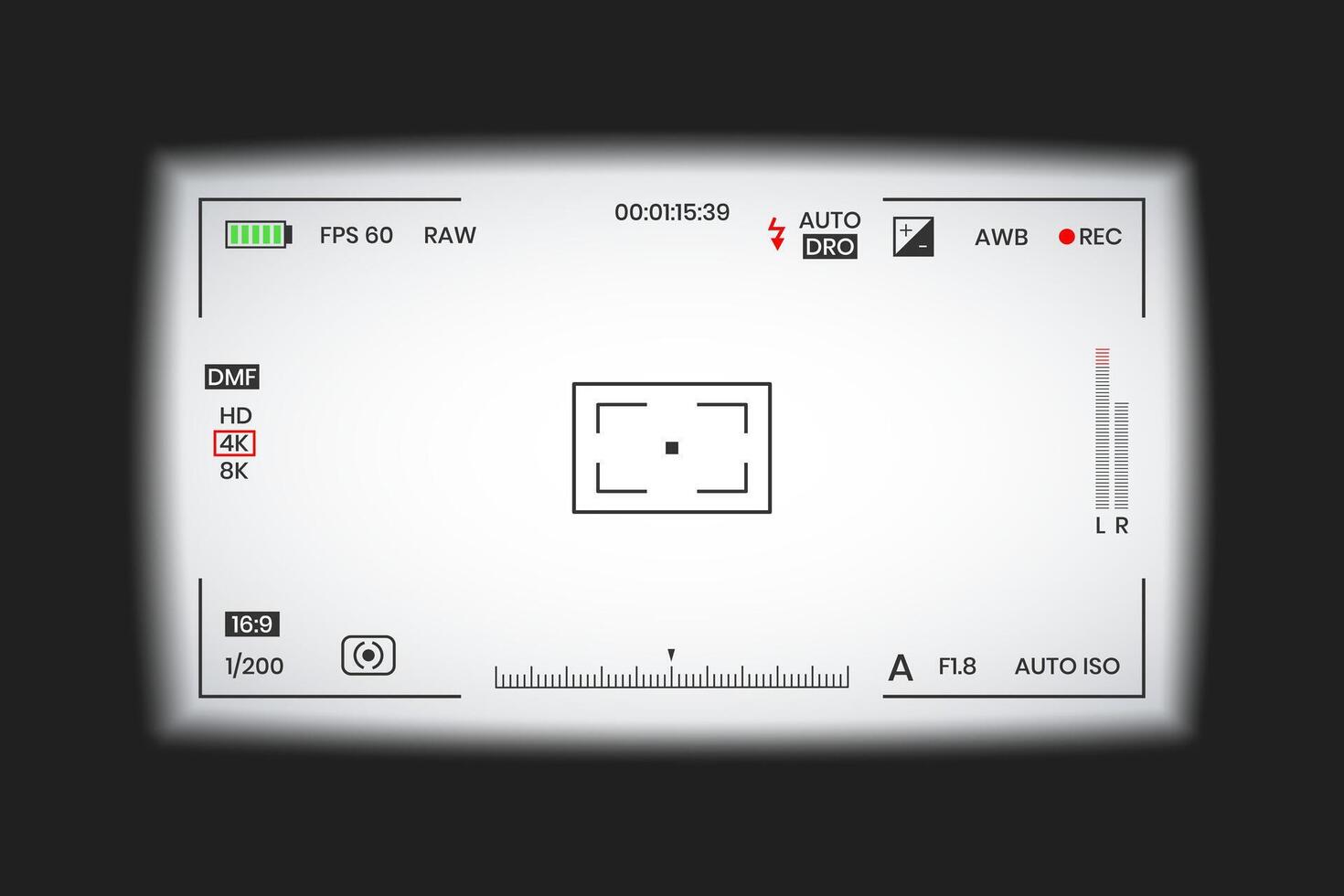 Focussed camera viewfinder or photo frame recorder flat style design illustration. vector