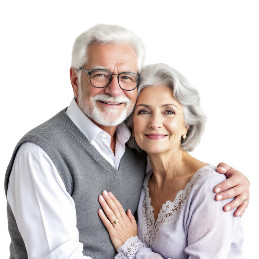 An older couple embracing each other png