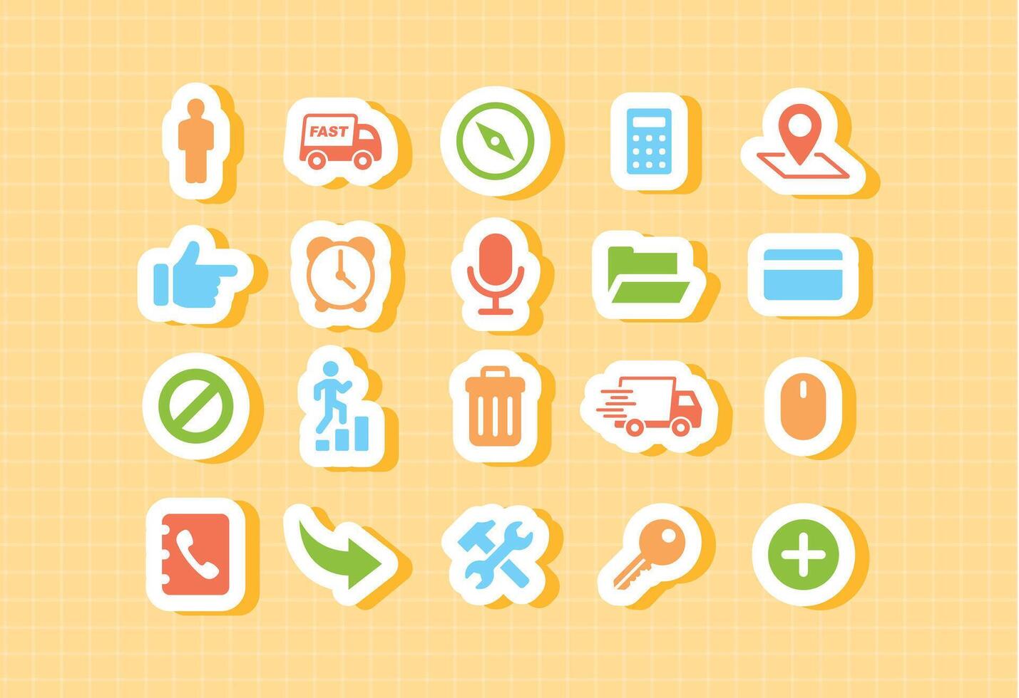 System and interface control icons for school education apps kids learning platforms cute cartoon style colorful UI elements for delete settings arrows plus zoom trash check and user-friendly vector