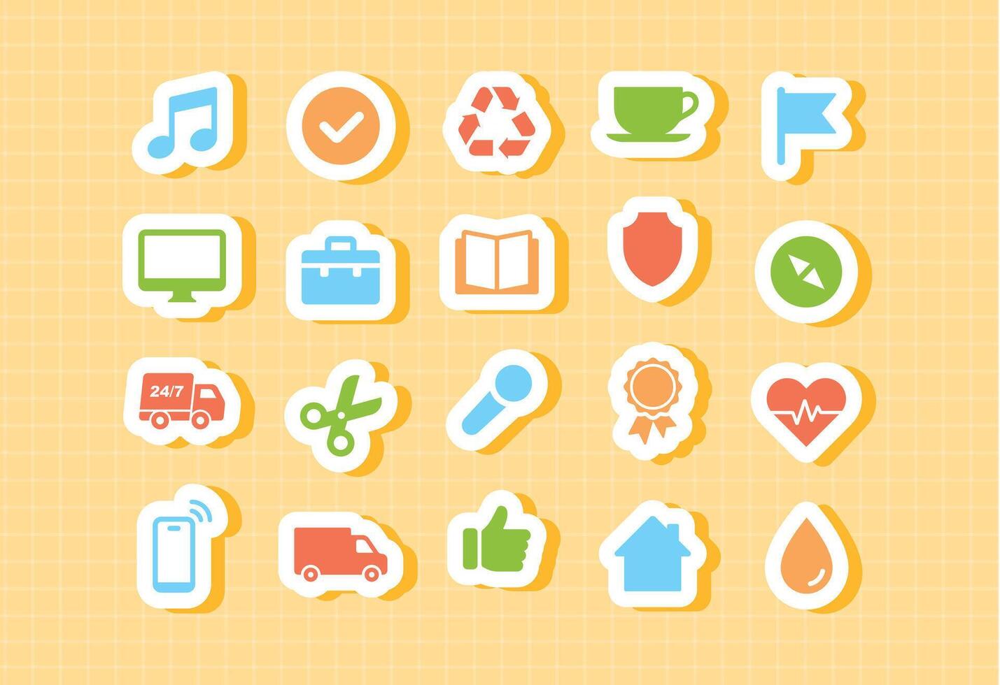 Playful icons for entertainment music health and creativity in children educational tools cute colorful icon set for fun learning apps school activities emotions doctor heart painting and cartoon vector