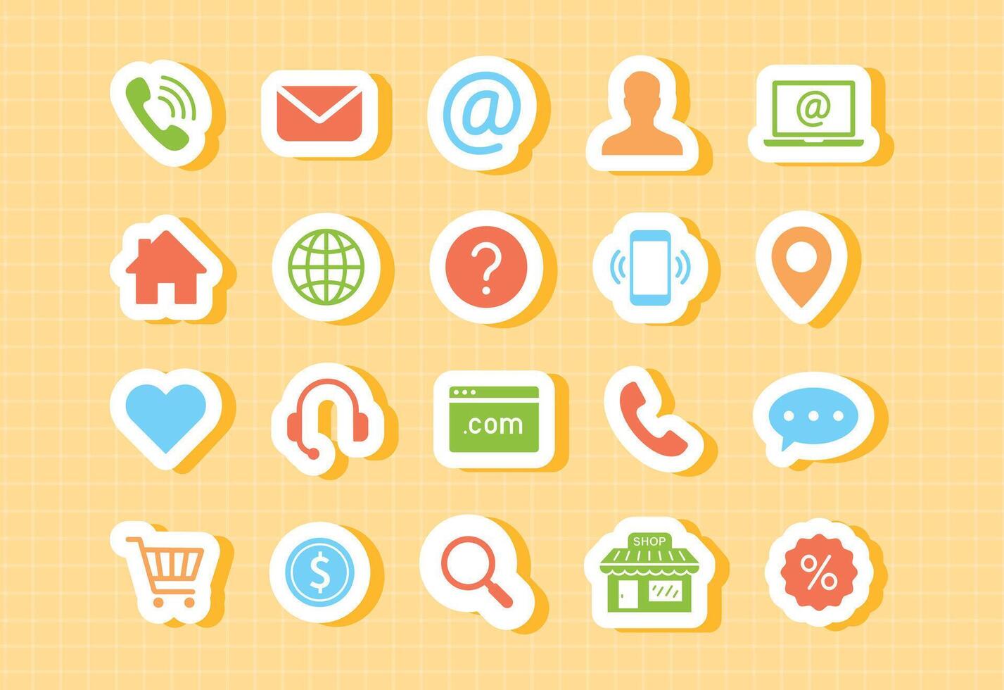 Colorful cute communication icons for kids and teachers educational UI design flat style sticker icons for school app website email call contact online learning platform user interface fun cartoon set vector