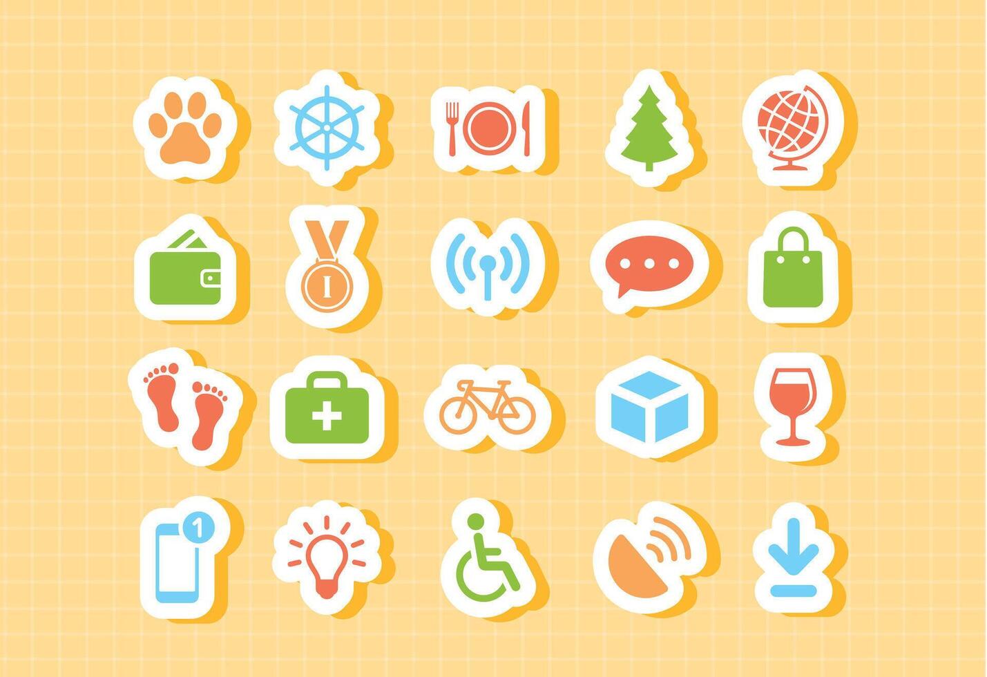 Fun and bright activity and weather icons for student projects kids school learning apps including snow sun bicycle bus tree holiday outdoor adventure health and exercise in flat cartoon education vector