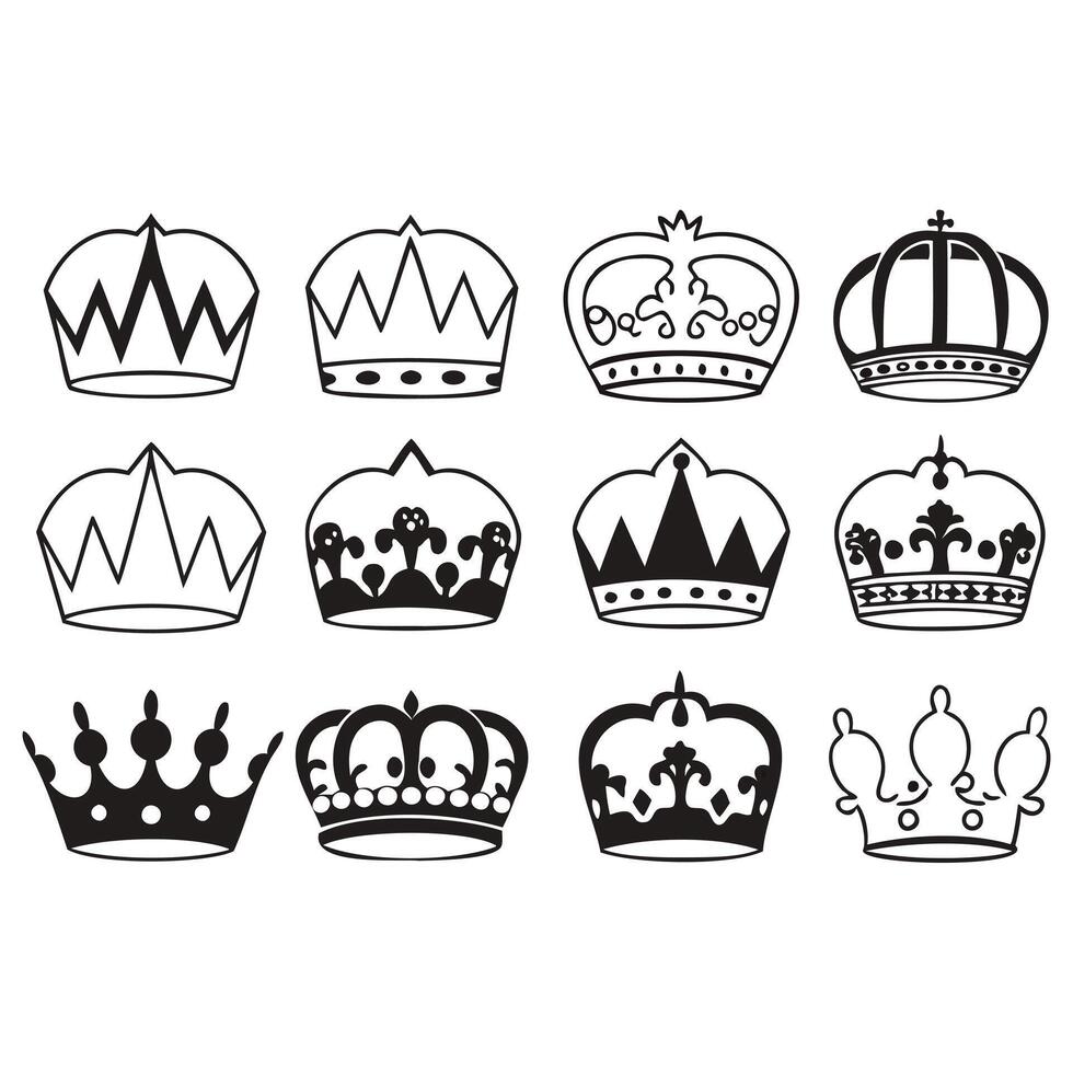 Royal Crown Icon Set Design vector
