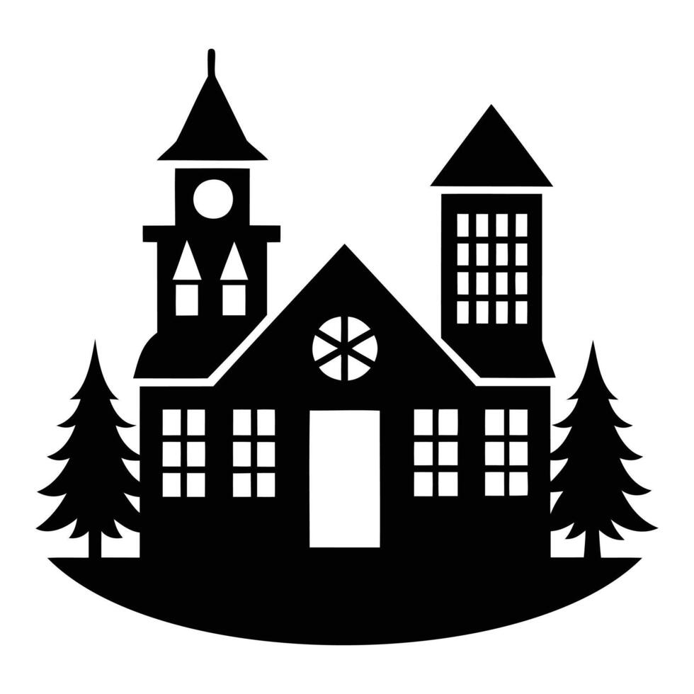 School Building Silhouette Illustration vector