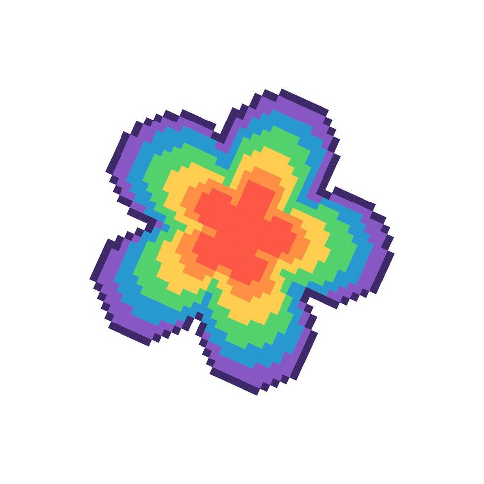 Pixel flower in rainbow colors. Hand drawn illustration. vector