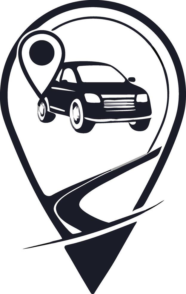 Location marker map pin icon with car symbol for navigation. vector