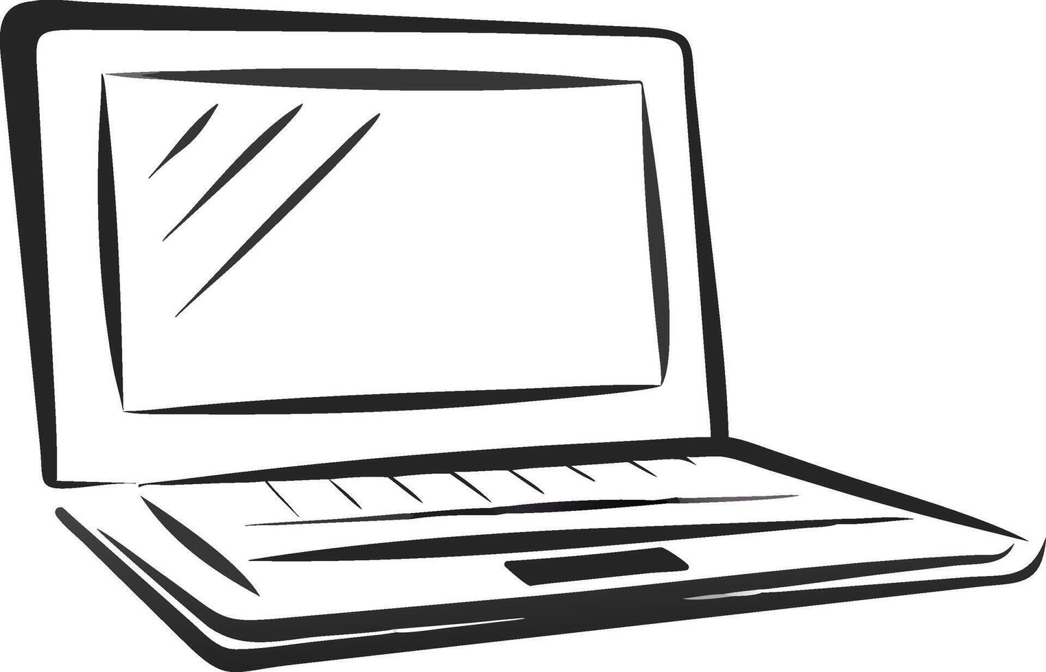 Line drawing laptop sketch in minimalist design. vector