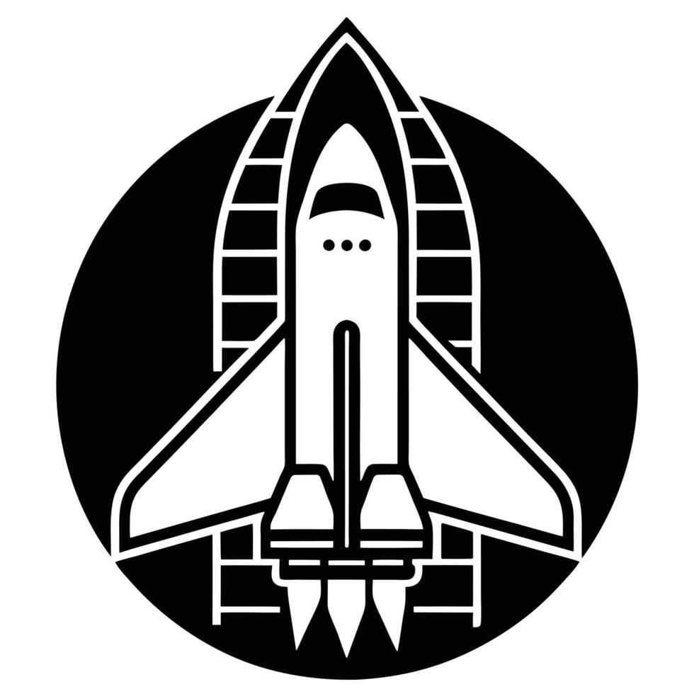 Top view space shuttle simple black and white. vector
