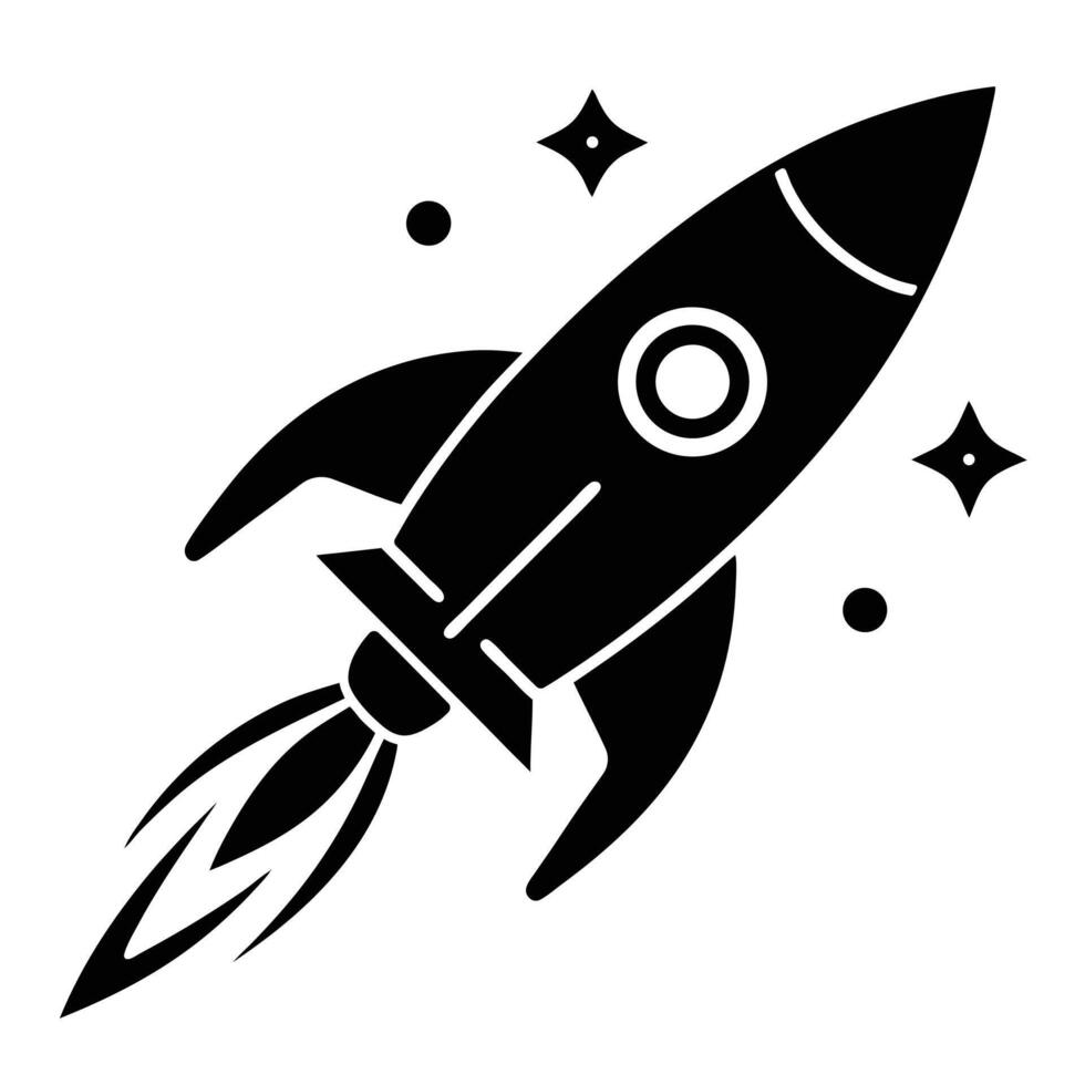 Cartoon rocket in simple black and white style. vector