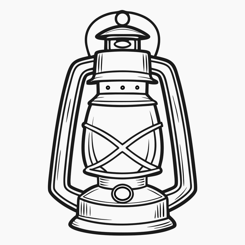 Black and white vintage oil lamp. vector