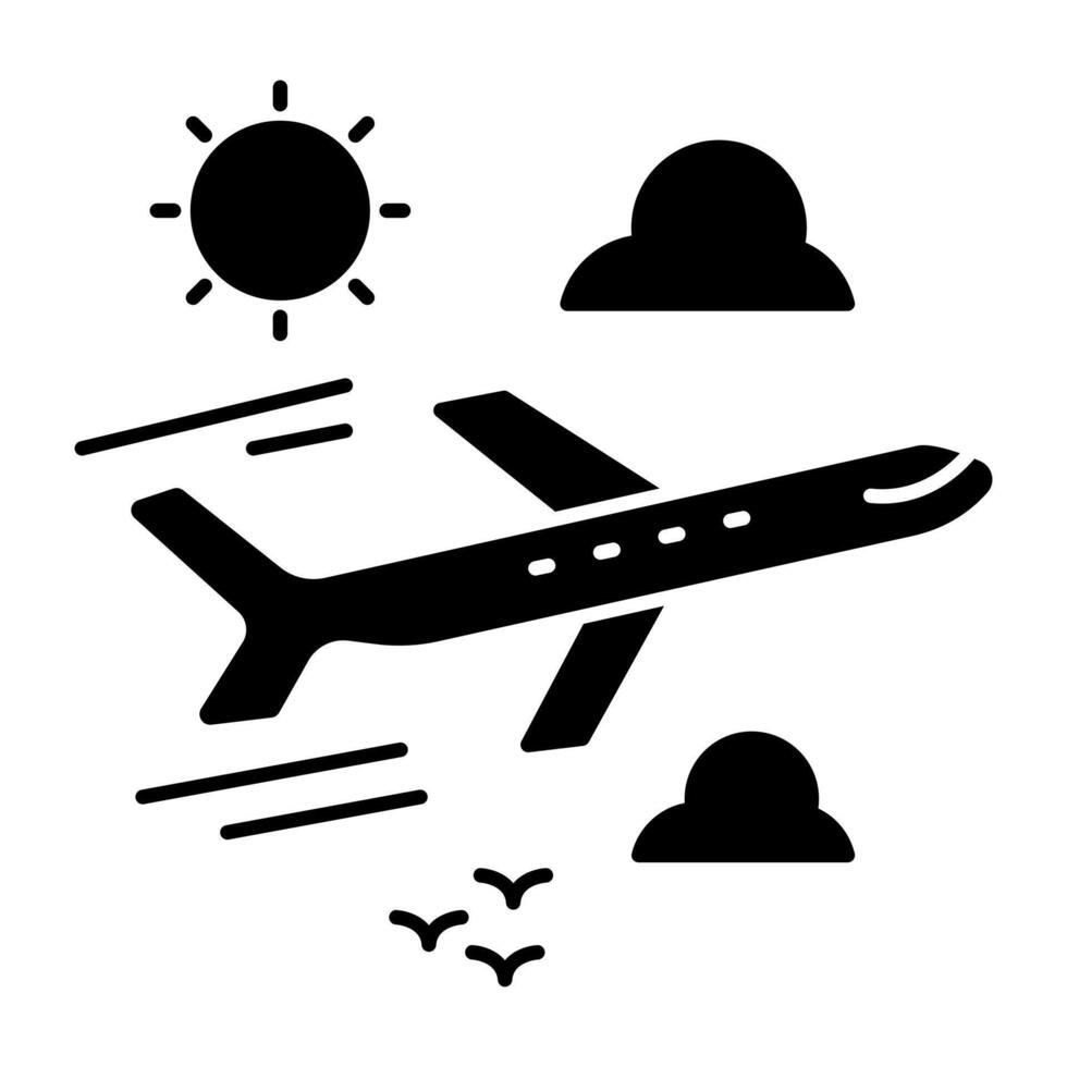 A Soild design icon of airplane vector