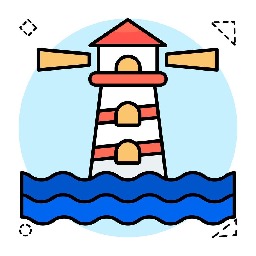 A Flat Circular design icon of lighthouse vector