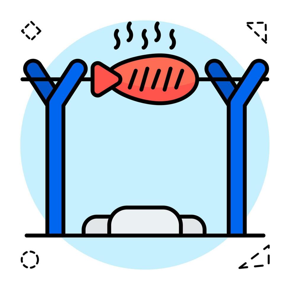 Flat Circular download icon of grilled fish vector
