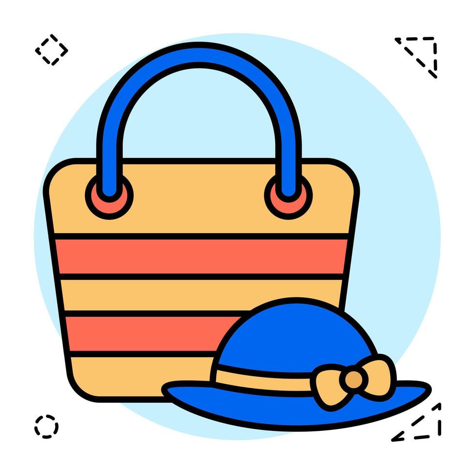 Flat Circular design icon of handbag and cap vector