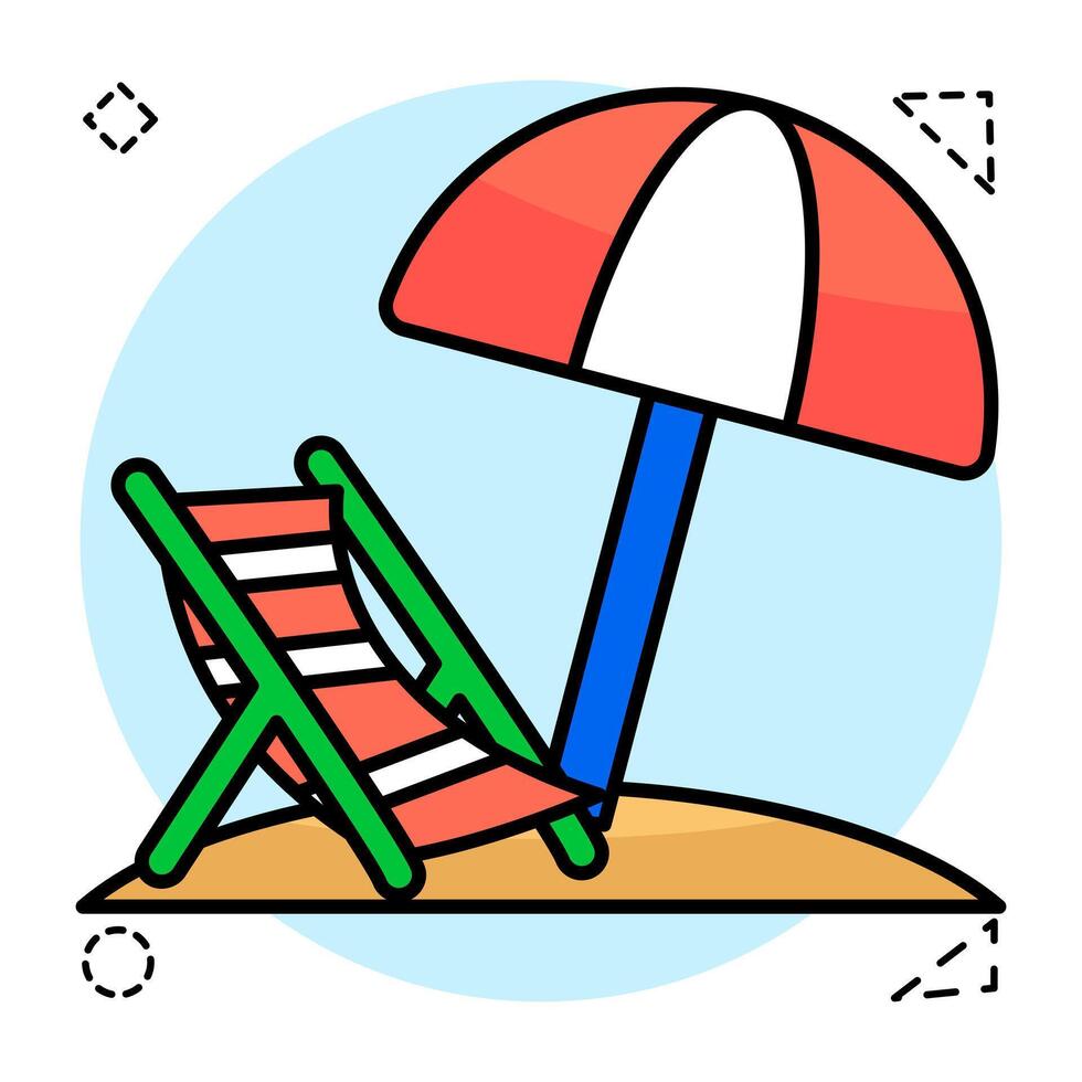 Flat Circular design icon of deck chair vector