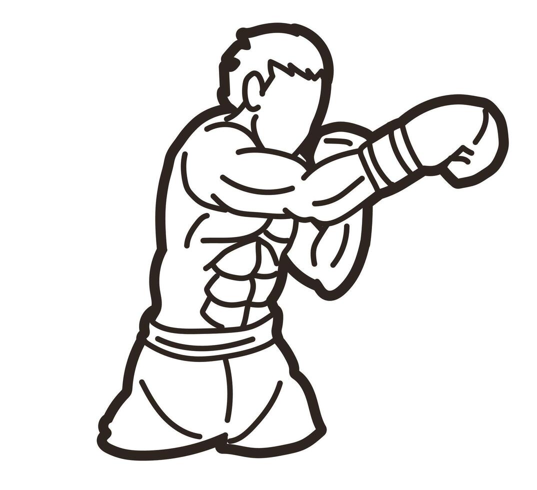 Outline Boxing Sport Kickboxing Muay Thai Boxer Punching Action Cartoon Graphic vector