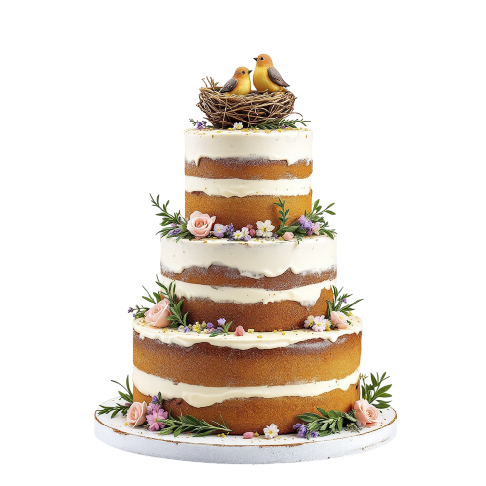 A wedding cake with birds on top png