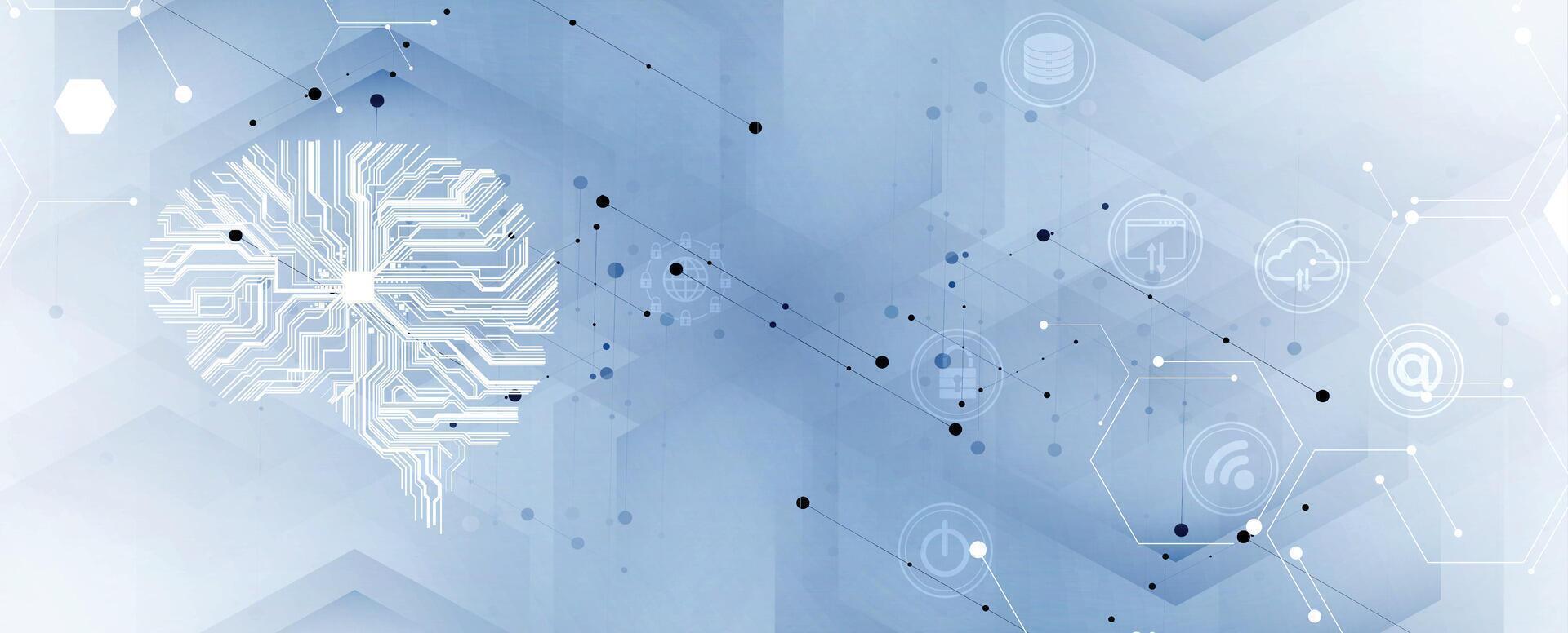 a computer chip with a brain shape in the middle vector