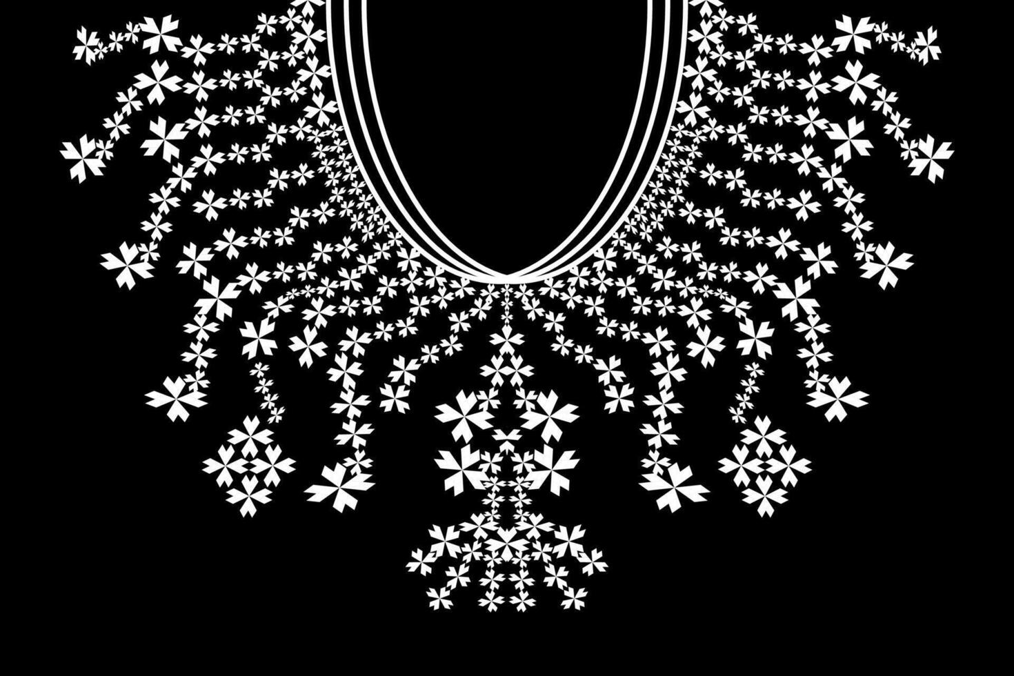 White flower striped neckline,embroidery collar pattern. vector