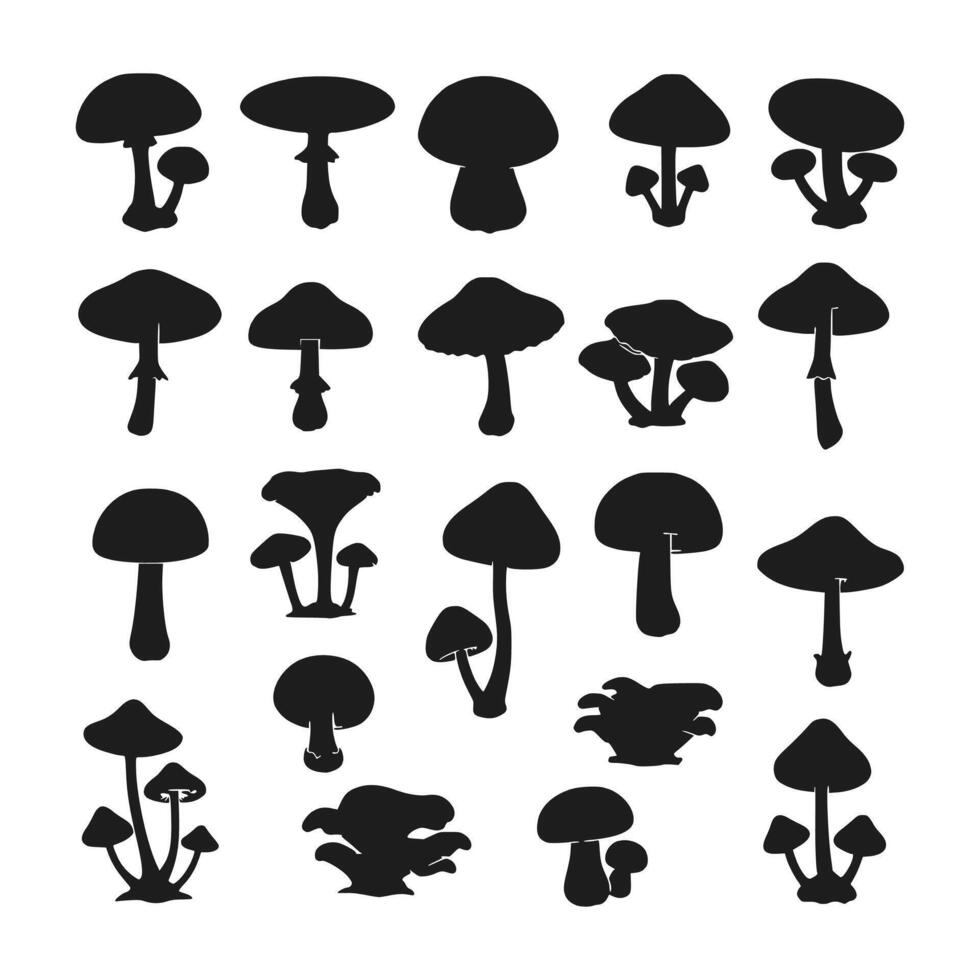silhouette showcasing a collection of mushrooms and toadstools. vector