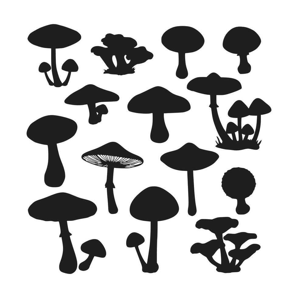 silhouette of mushroom and toadstool collection. vector