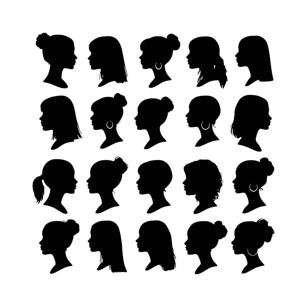 silhouettes of women, captured in side view to highlight just the face and neck vector