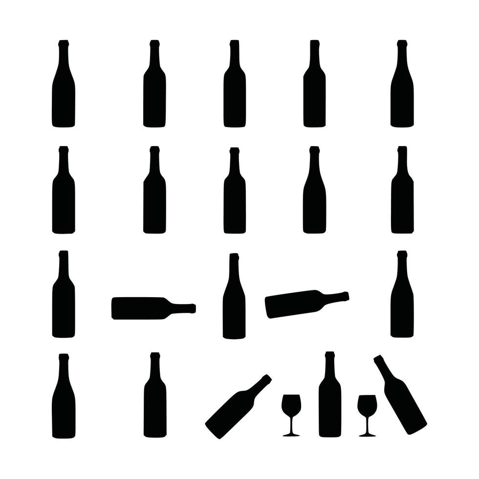 Silhouette icons of wine bottles collection vector
