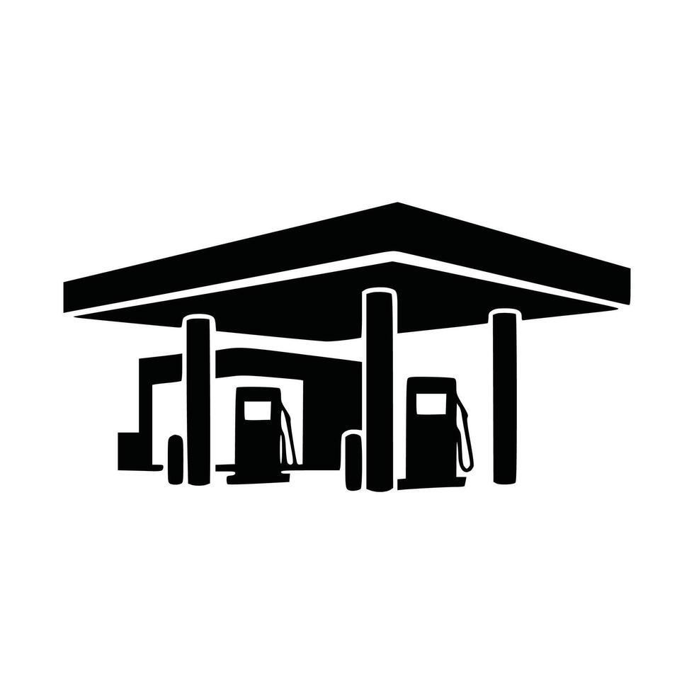 Gas station symbol. Dark silhouette. Frontal perspective. Basic flat graphic design. vector