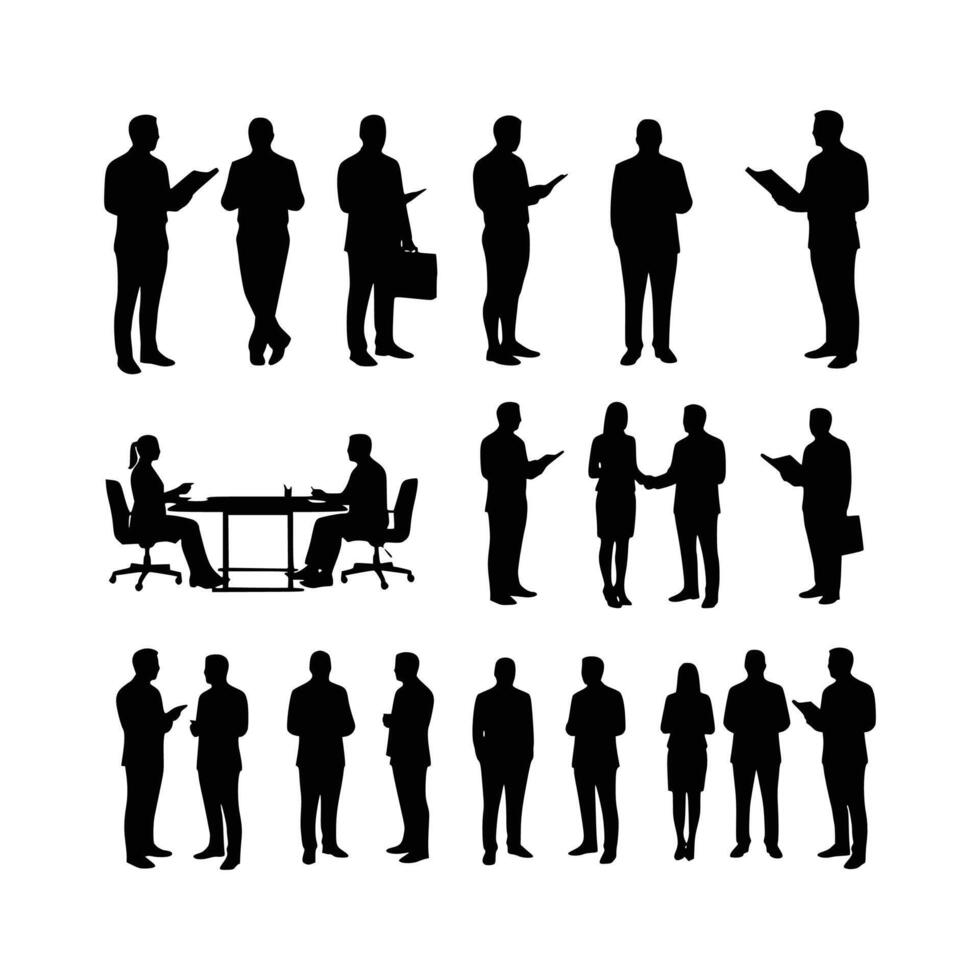 Silhouette illustrations showcasing various business individuals. vector