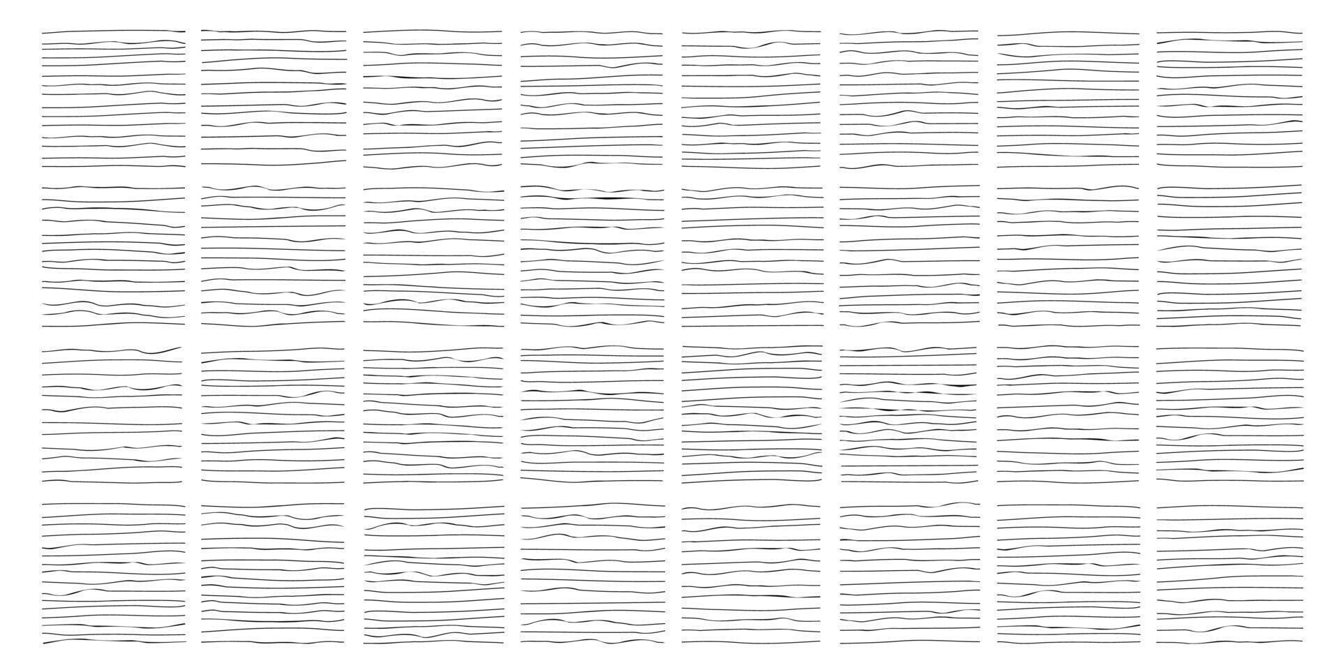Horisontal hand drawn pencil lines, hatched squares isolated on white vector