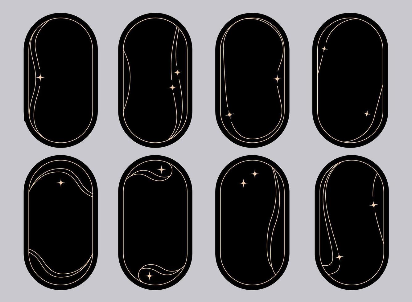 Gold black minimalist modern oval frame with sparkles in trendy retro style vector
