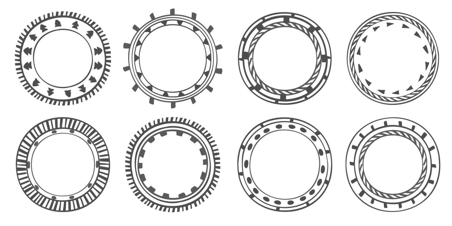 Hand drawn traditional tribal circles frame seta vector