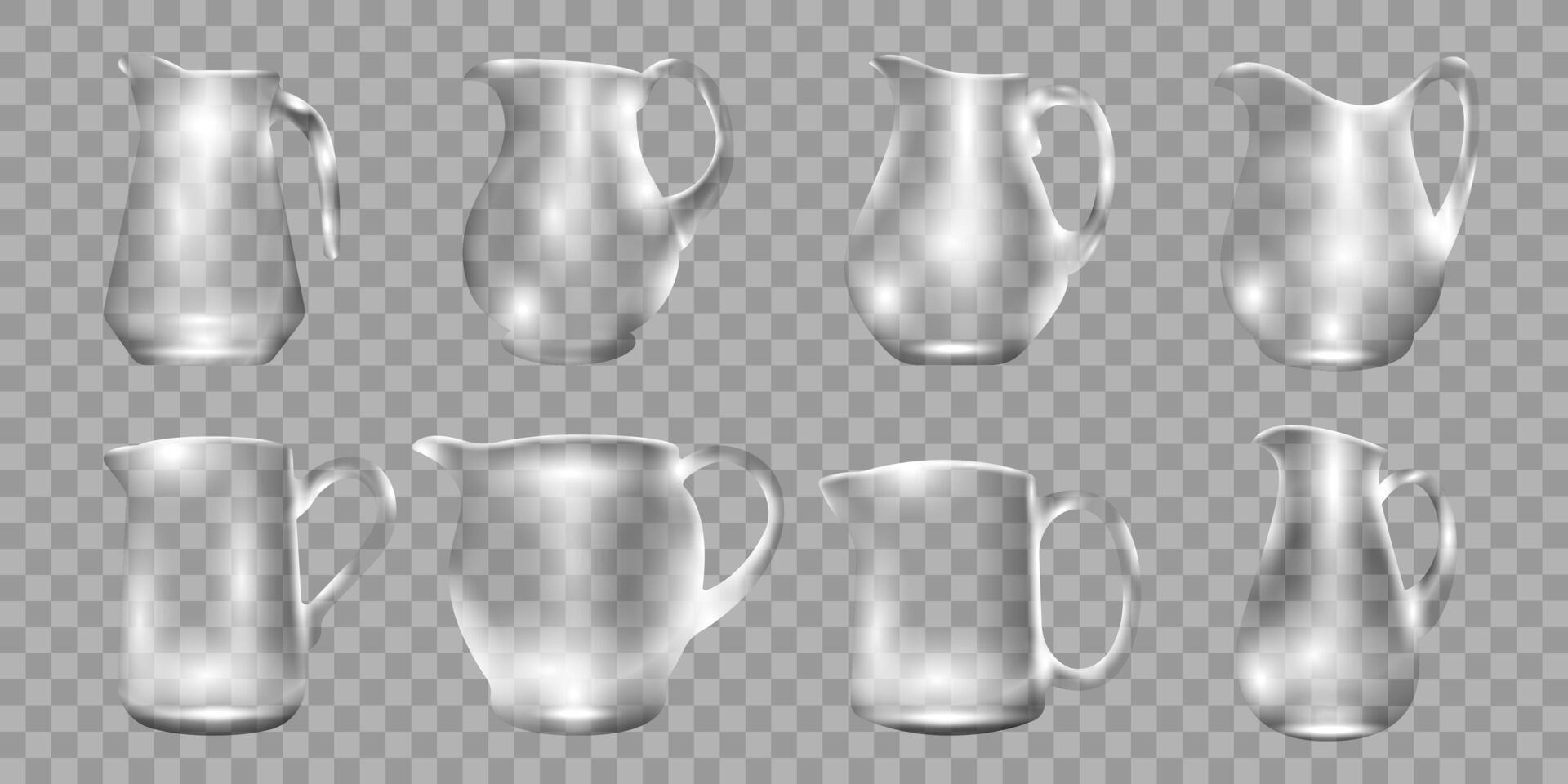 Glass jugs, pitchers 3d realistic collection vector