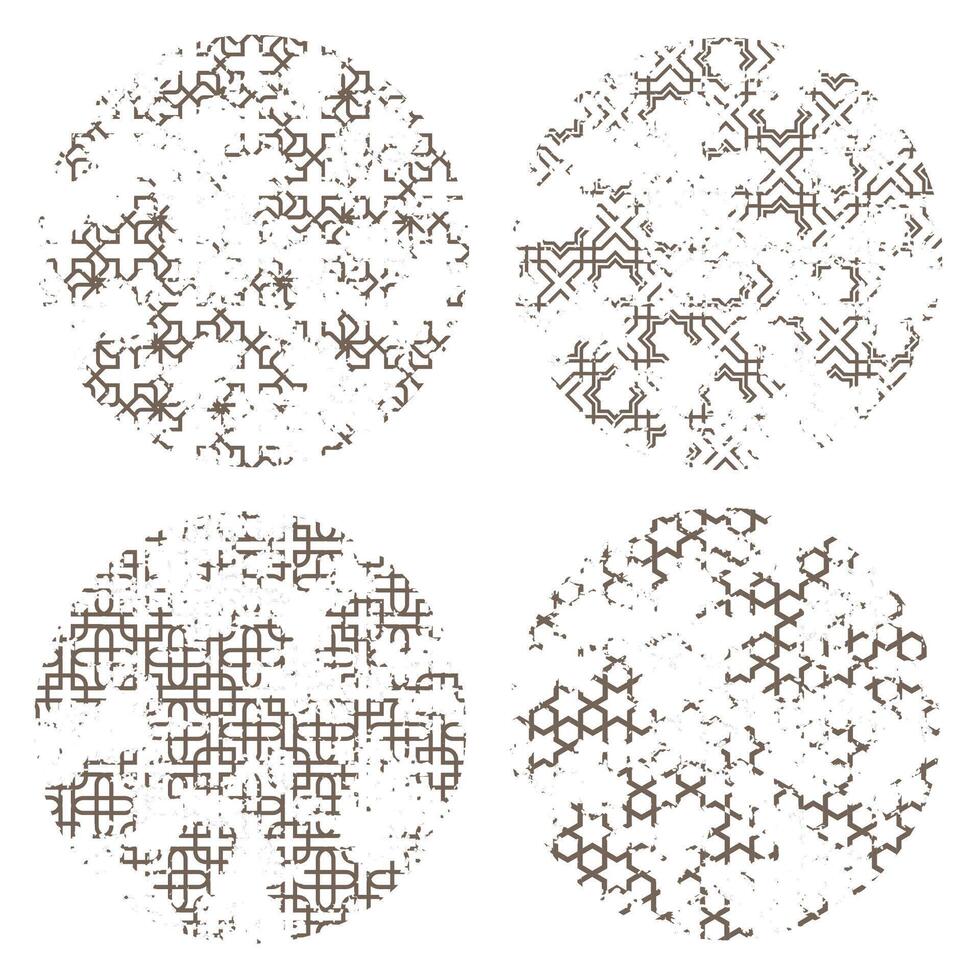 Circles with grunge monochrome texture patterns vector