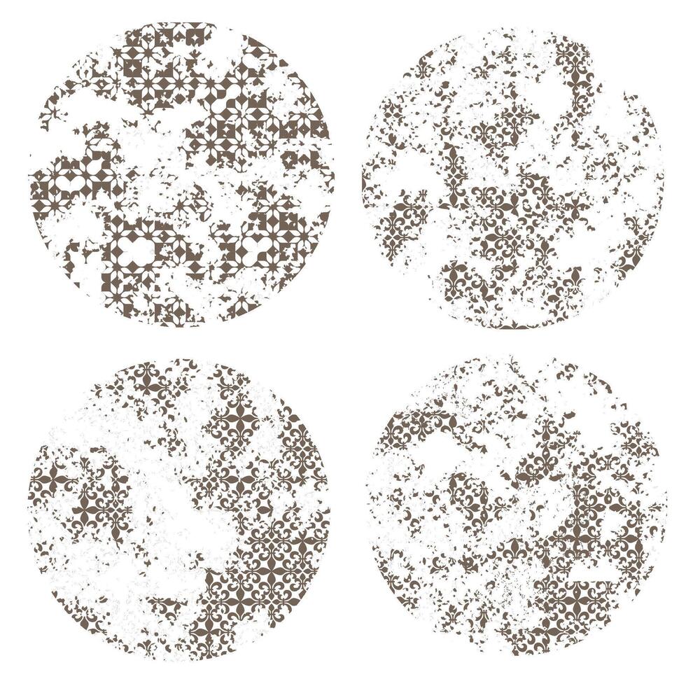 Monochrome circles with grunge texture arabic patterns vector