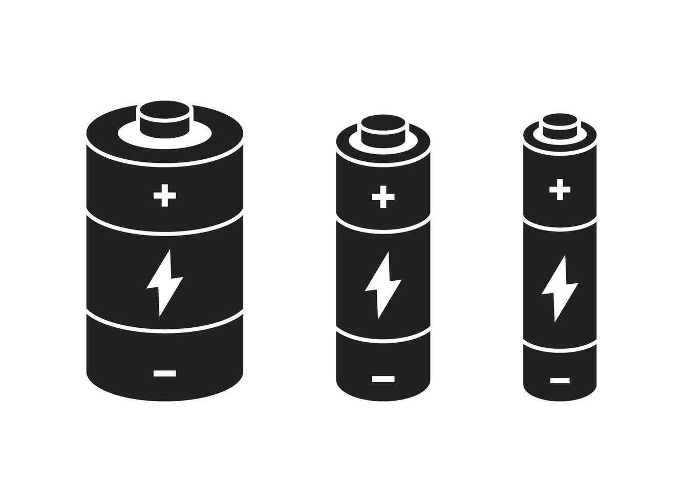 Battery icon set, black and white illustration vector