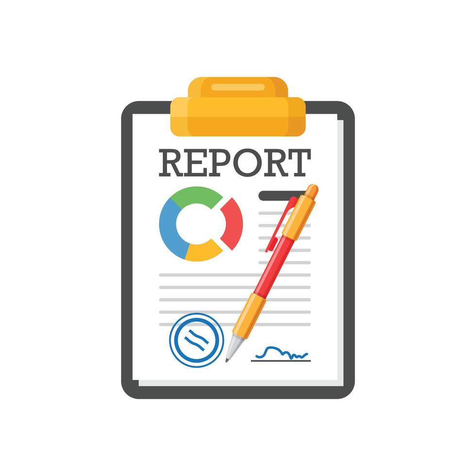 Report icon with pen and paper on clipboard vector