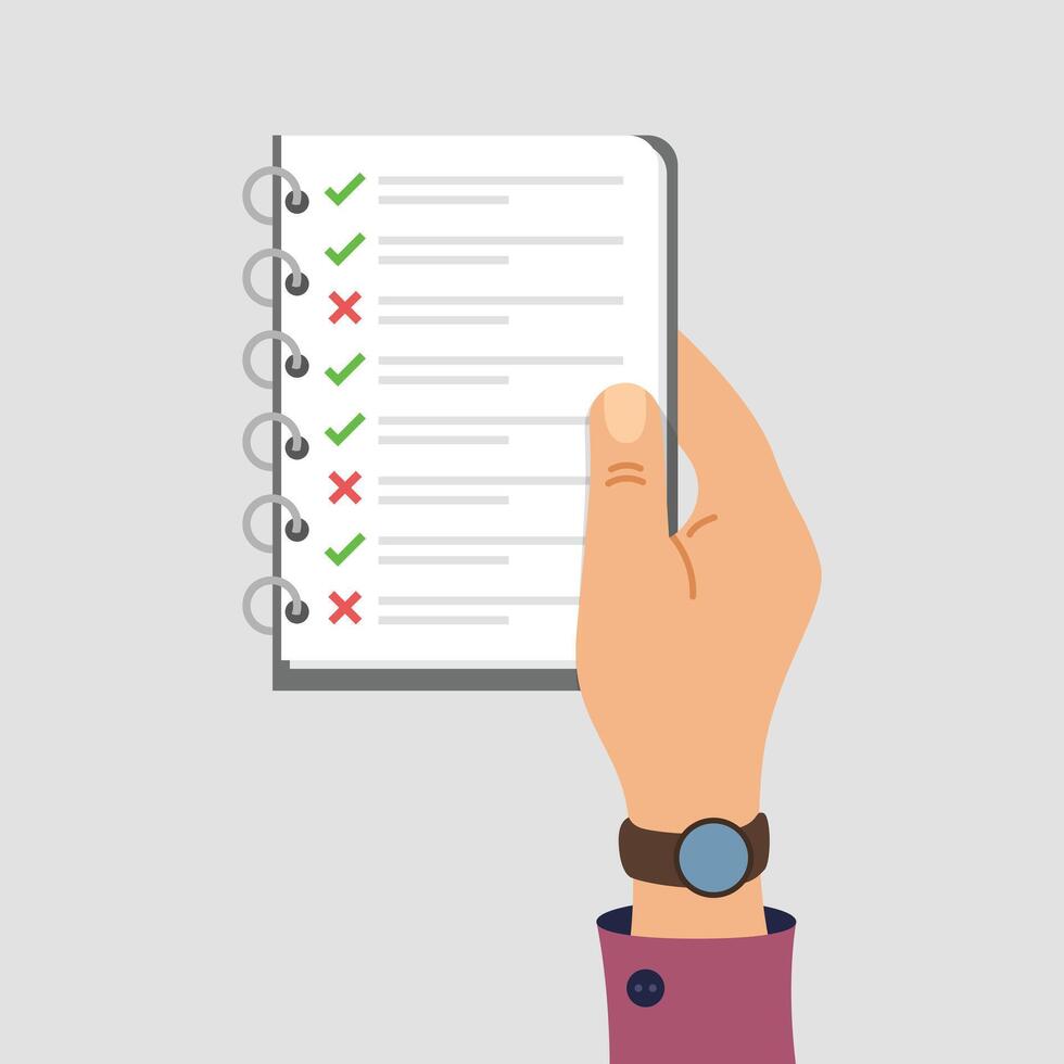 Hand holding checklist with tick marks on it vector
