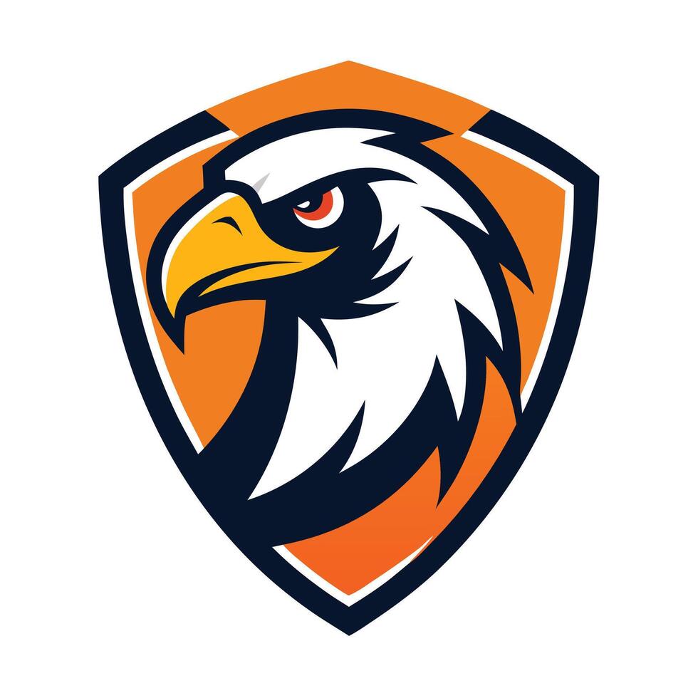 Stylized Eagle Head on Orange Shield with Piercing Red Eye and Sharp Features vector