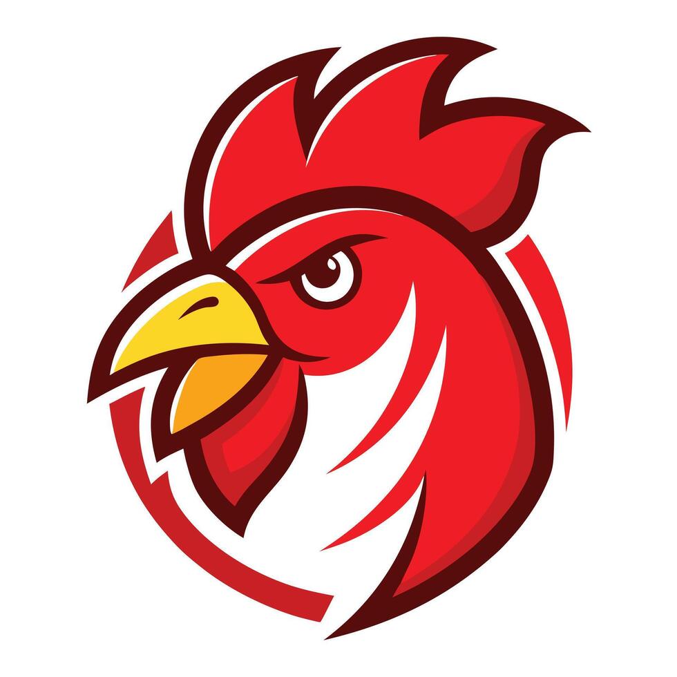 Red Rooster Head Mascot With Circle Emblem, Poultry Design On White Background vector