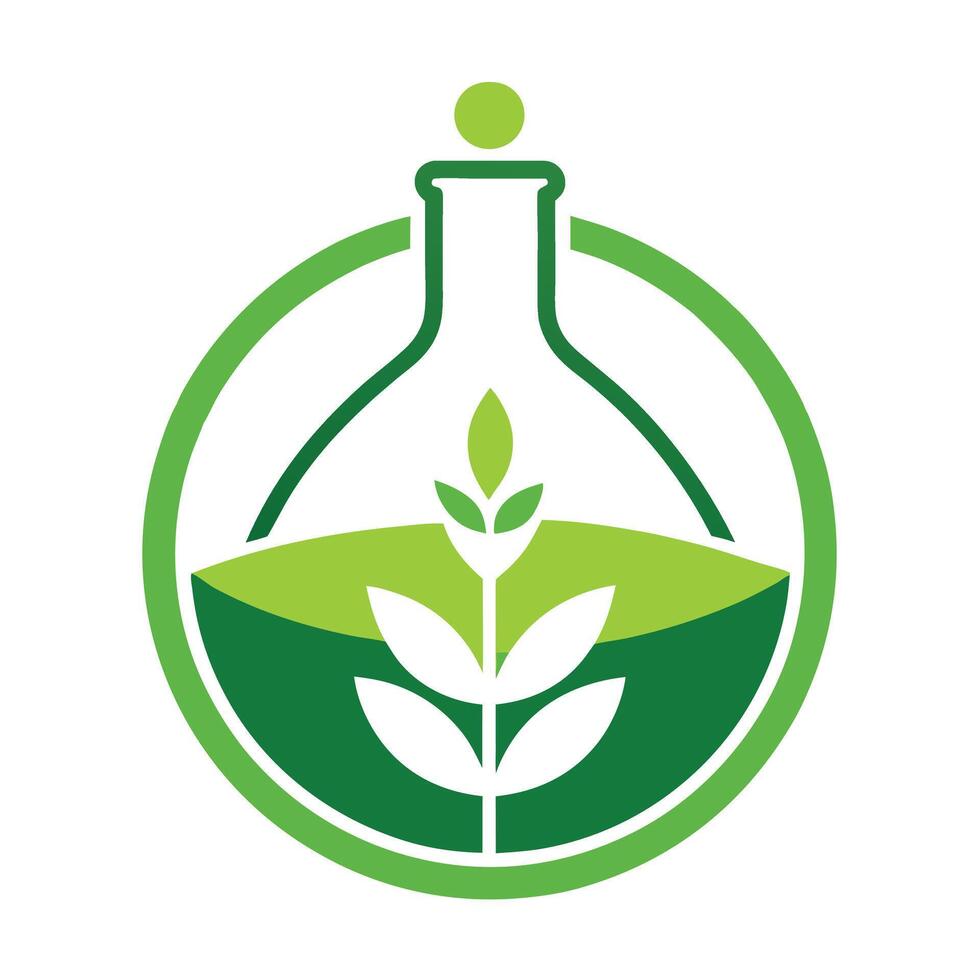Green Plant in Flask, Circle Shape Eco Friendly Icon on White Background vector