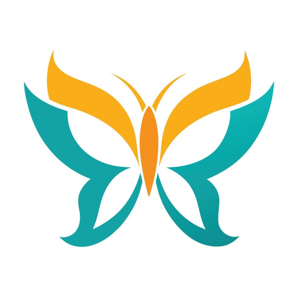 Minimalist Butterfly with Teal Wings and Gold Details on Transparent vector